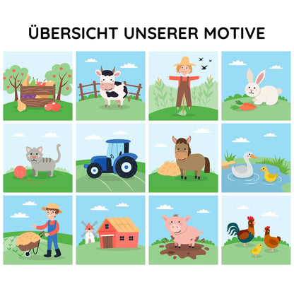 übersicht von memospielkarten bauernhof motive