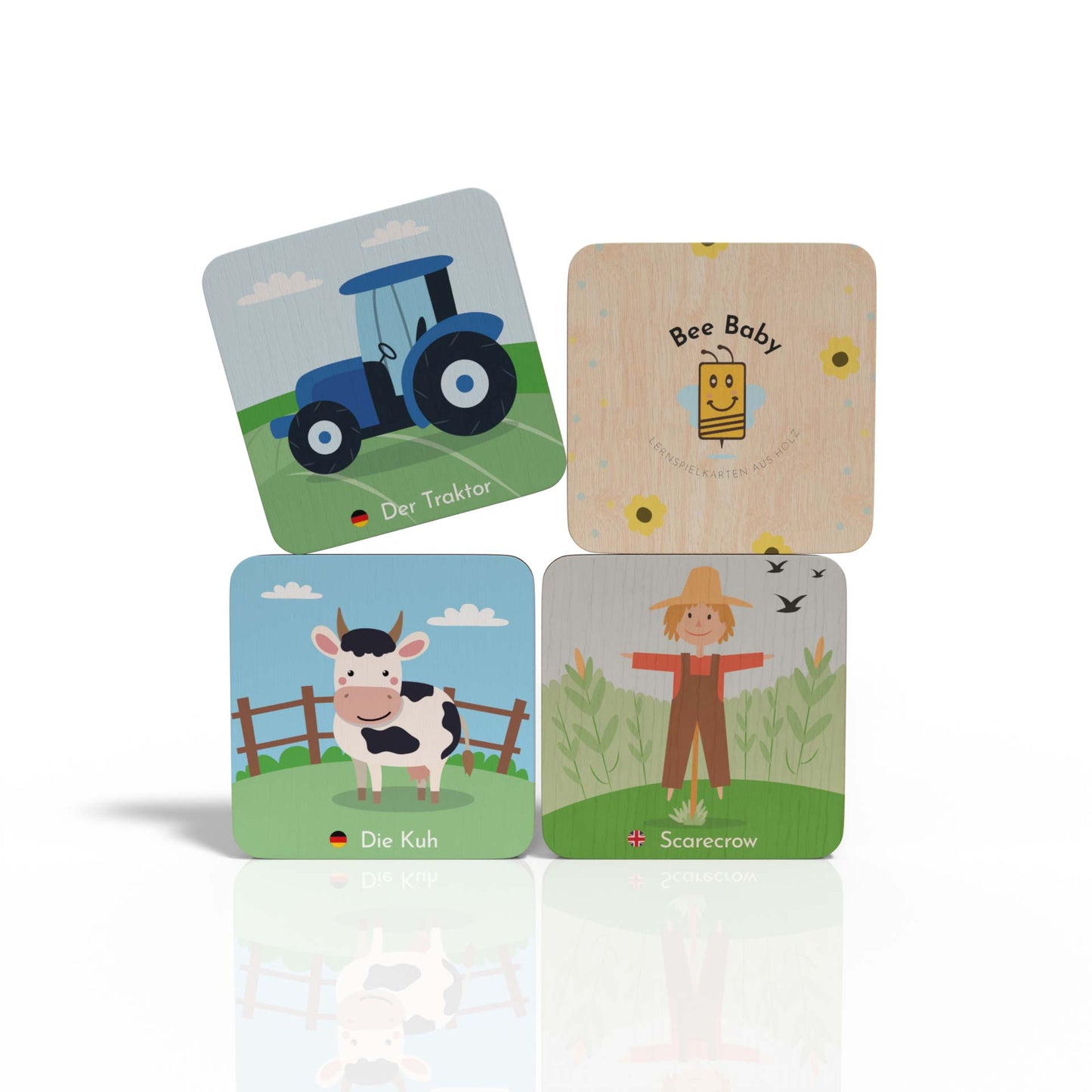 4 bilinguale memospielkarten aus holz